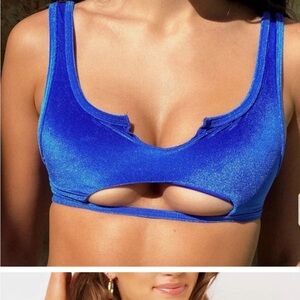 Frankies Bikinis Cole Velvet Scoop Bikini Top In Pacific Blue